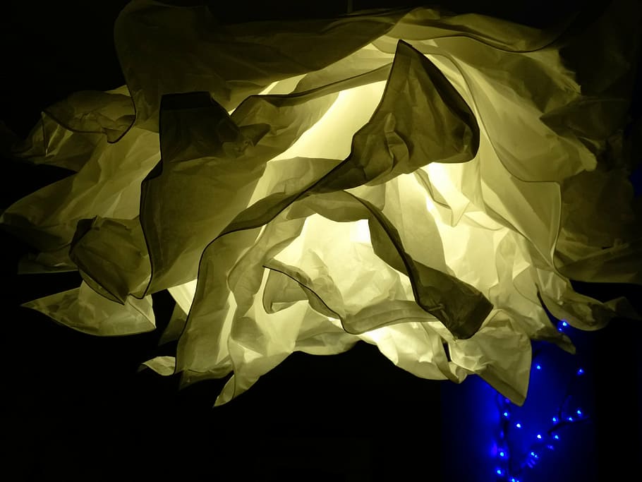 lamp, light, flower, blue, stars, no people, crumpled, close-up HD wallpaper