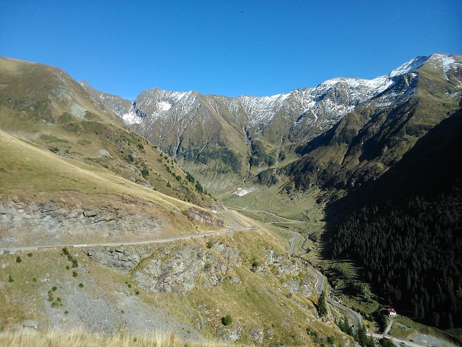 transfagarasan, road, valley, view, panorama, romania, sky HD wallpaper