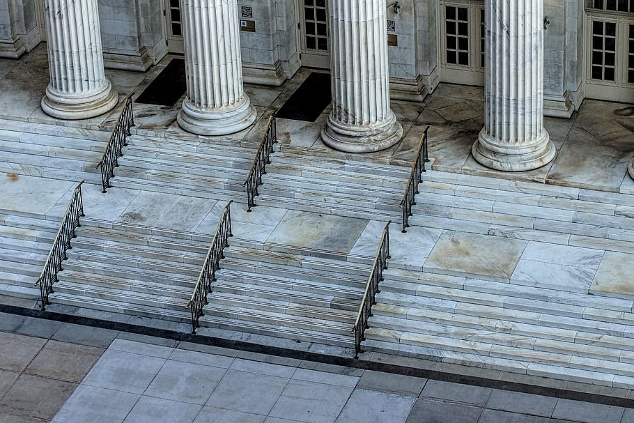 empty gray concrete stair, courthouse, law, justice, legal, authority, HD wallpaper