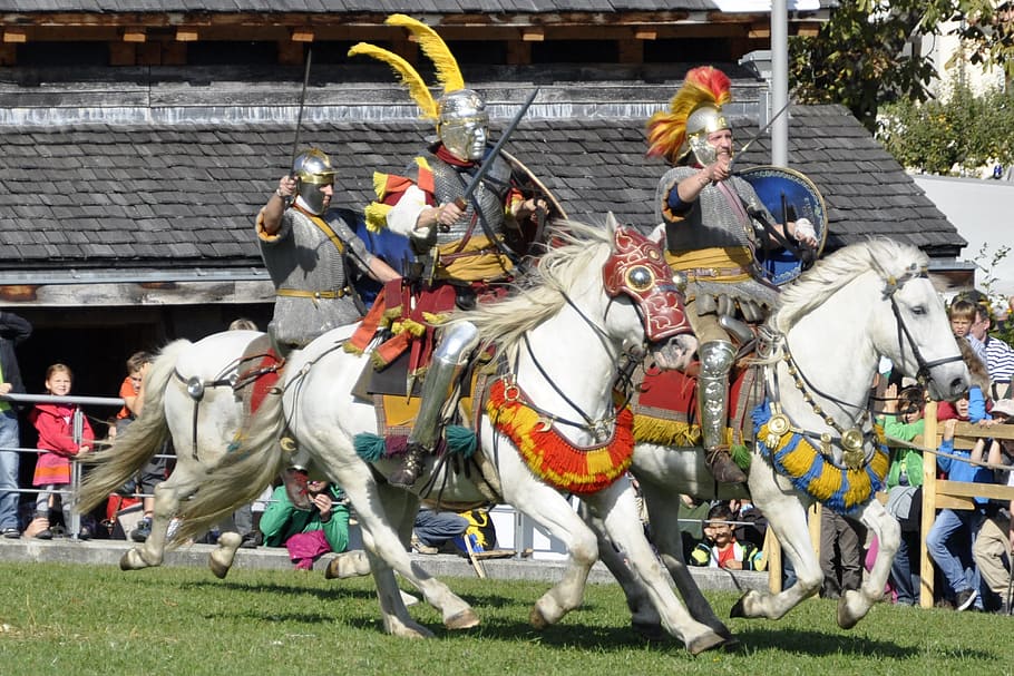 person riding on white running horse, Rieter, Fight, Romans HD wallpaper