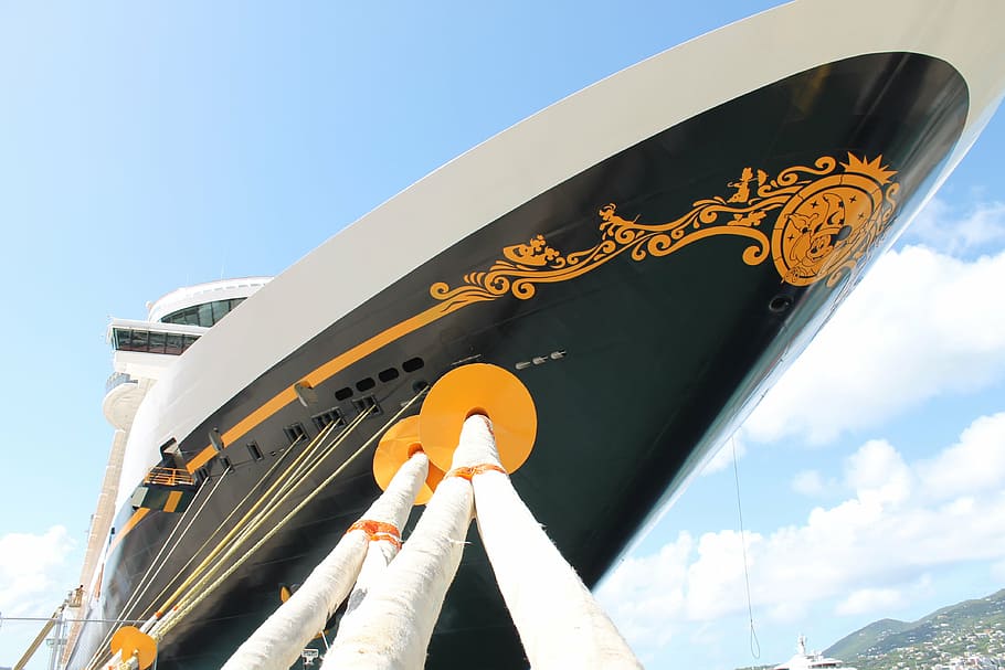 ship, docked, port, vessel, sky, low angle view, architecture HD wallpaper