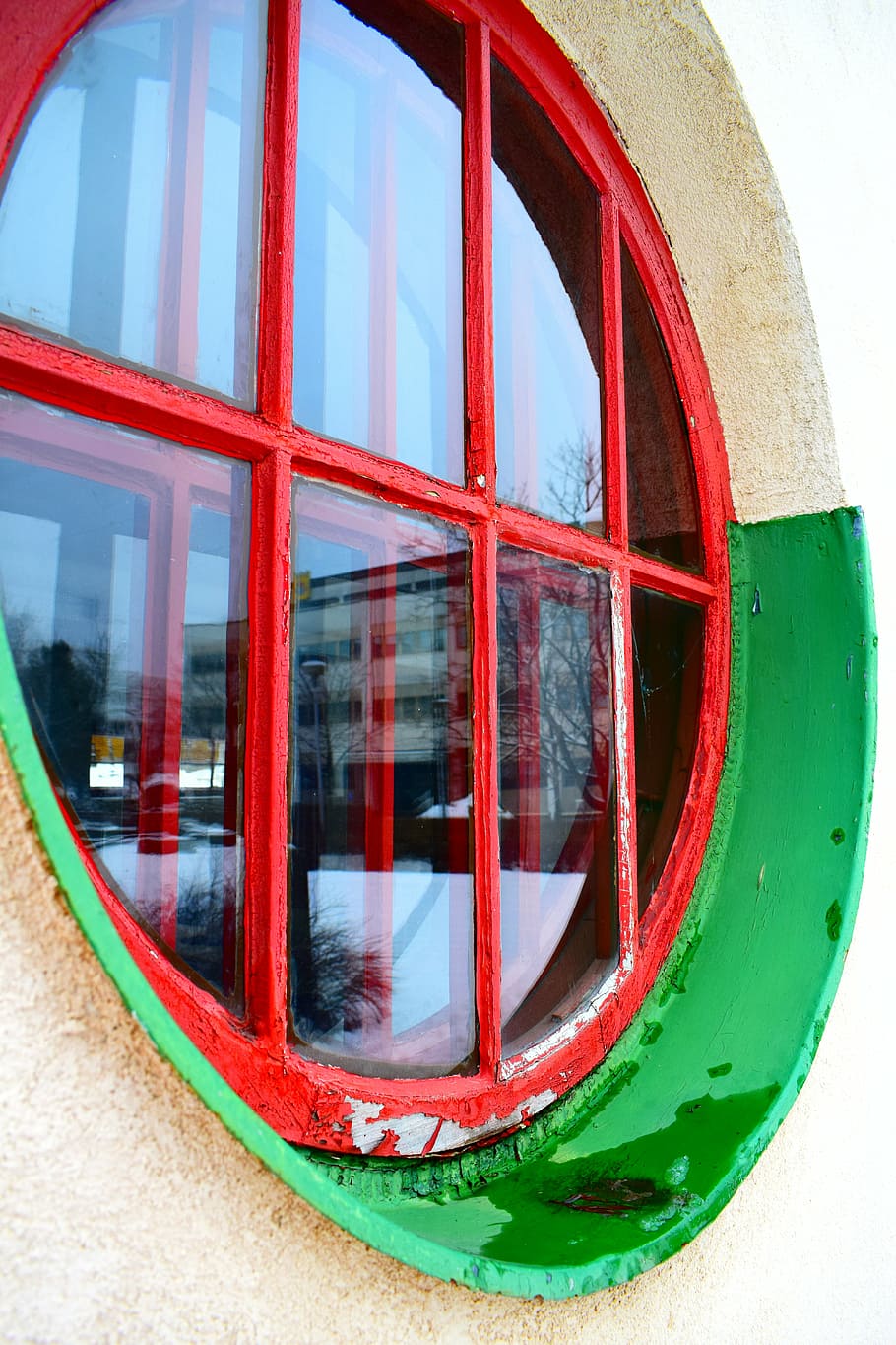 window, round, architecture, red, geometric shape, glass - material HD wallpaper
