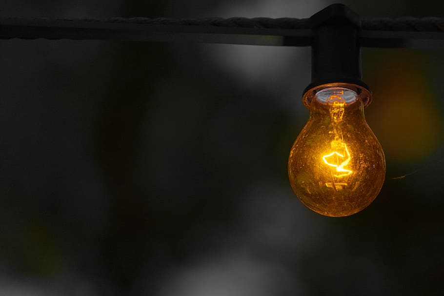 bokeh shot of orange bulb, yellow, warning, light, light bulbs HD wallpaper