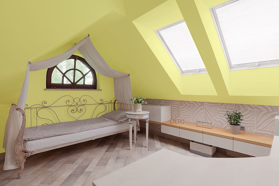 yellow, room, bed, interior, design, home, modern, house, wall HD wallpaper