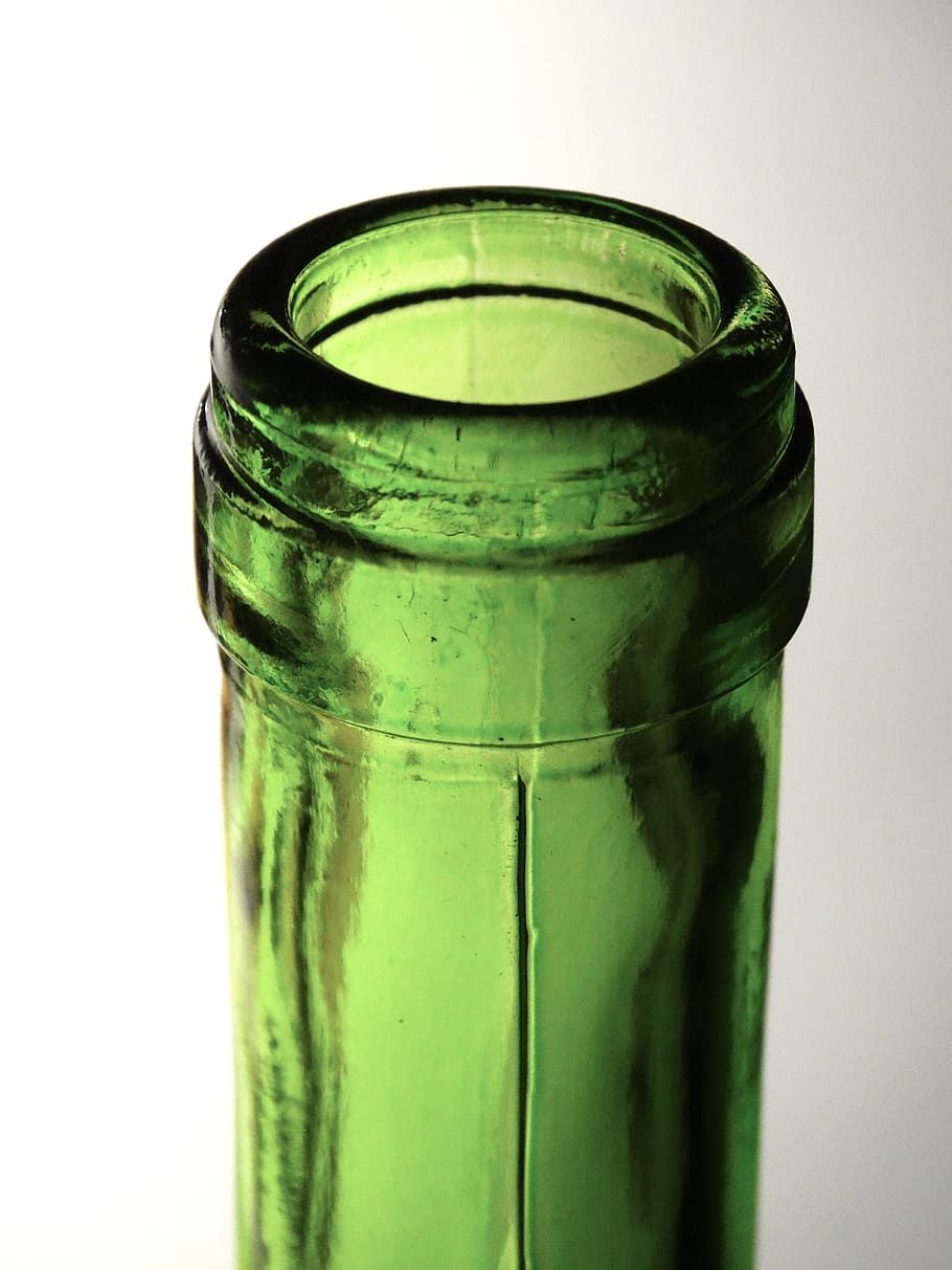 Bottleneck, Opening, Glass, bottle opening, transparent, glass green, HD wallpaper