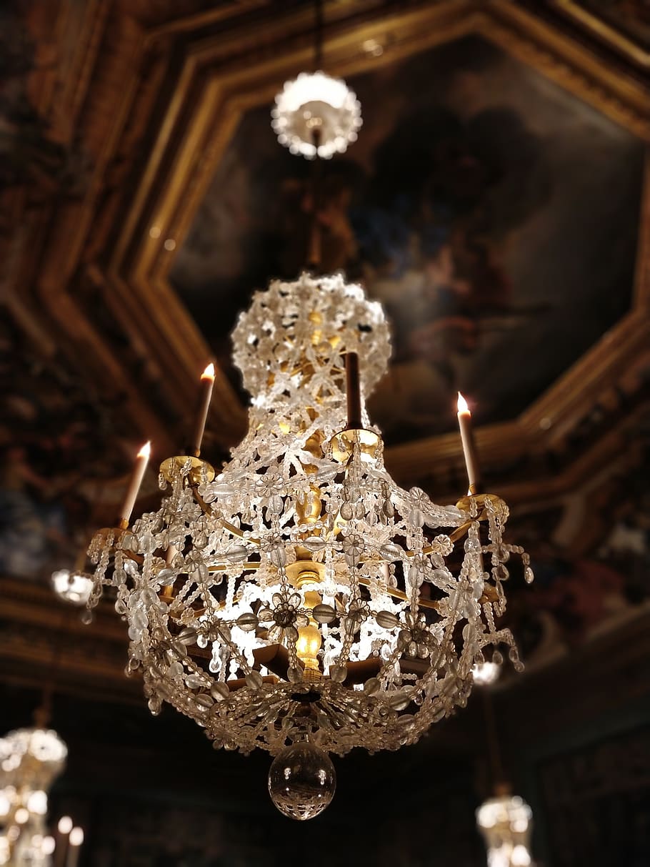 chandelier, castle, light, illuminated, indoors, ceiling, lighting equipment HD wallpaper