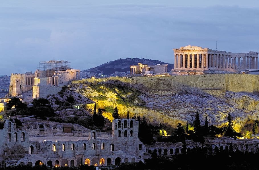 Acropolis, Athens, Greece, photo, Parthenon, olympic, games, night, HD wallpaper