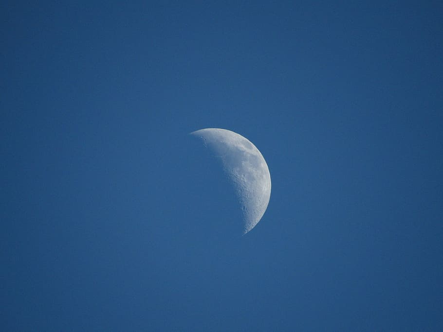 moon, blue sky, quarter, astronomy, space, night, astrology HD wallpaper