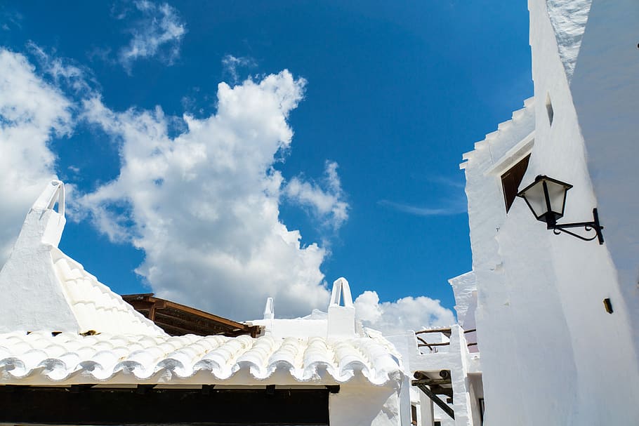 Santorini, Greece, black wall lantern on concrete house wall HD wallpaper