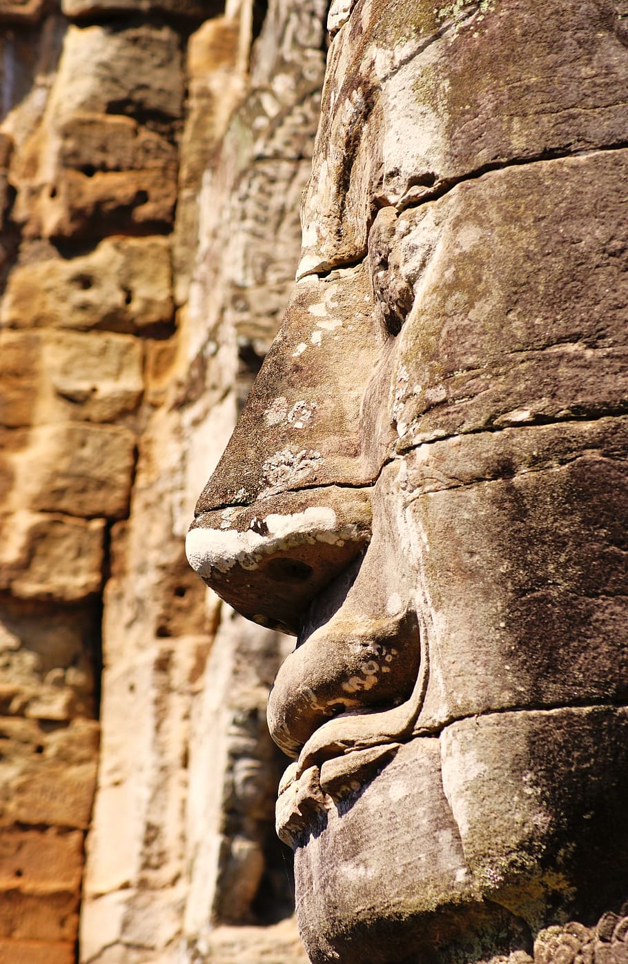 angkor, temple, ancient, face, stone, touristic, sight, old HD wallpaper