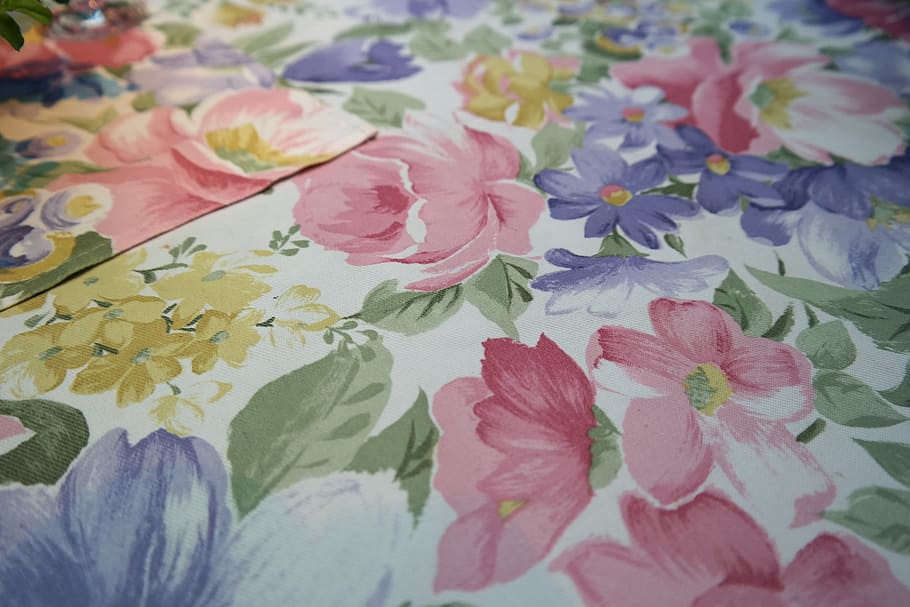 white, pink, and purple floral textile, tablecloth, flowers HD wallpaper