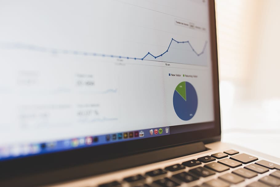 turned on laptop computer, summary, chart, business, seo, growth HD wallpaper