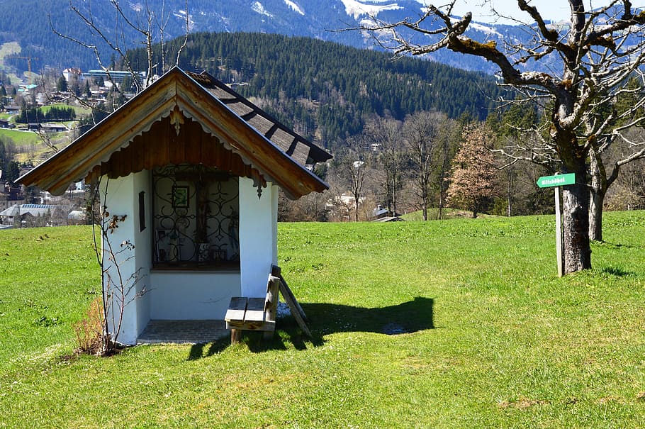 wayside cross, kitzbühel, spring, plant, architecture, built structure HD wallpaper