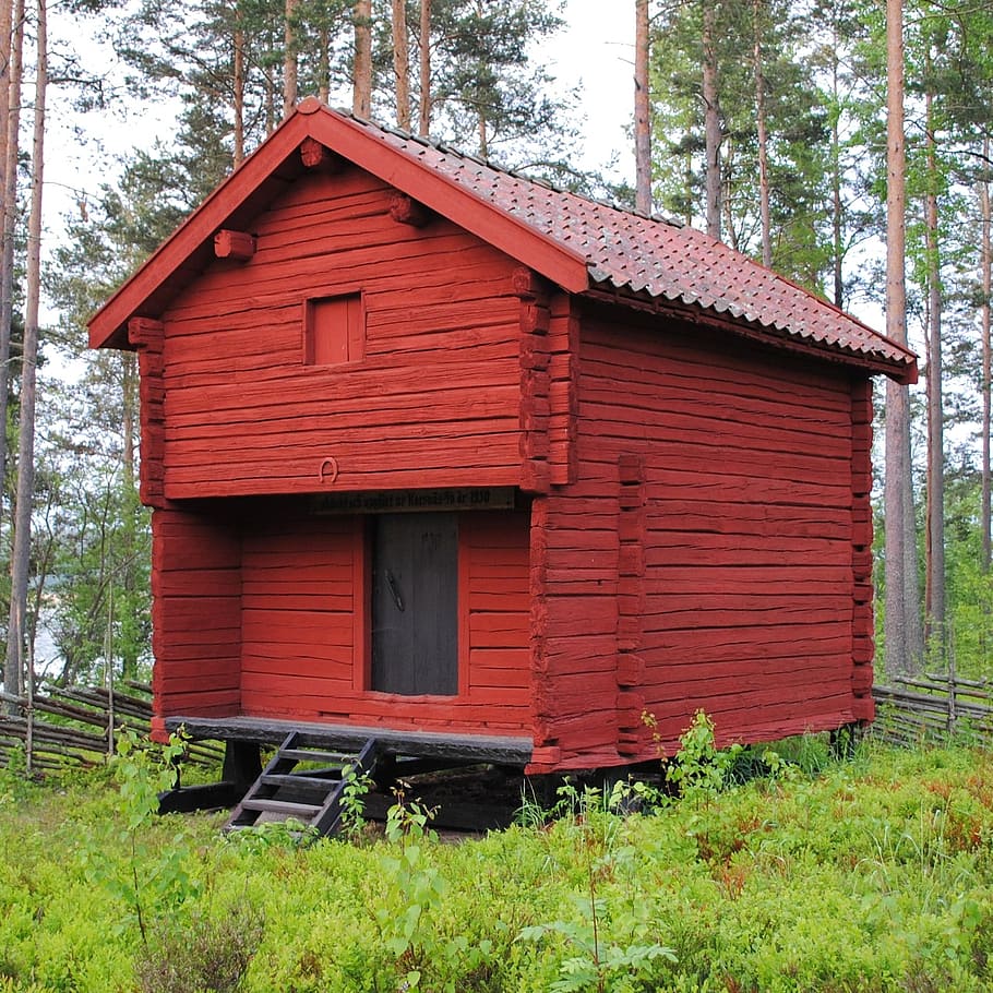 Sweden, Building, Forest, Trees, Woods, summer, spring, red HD wallpaper
