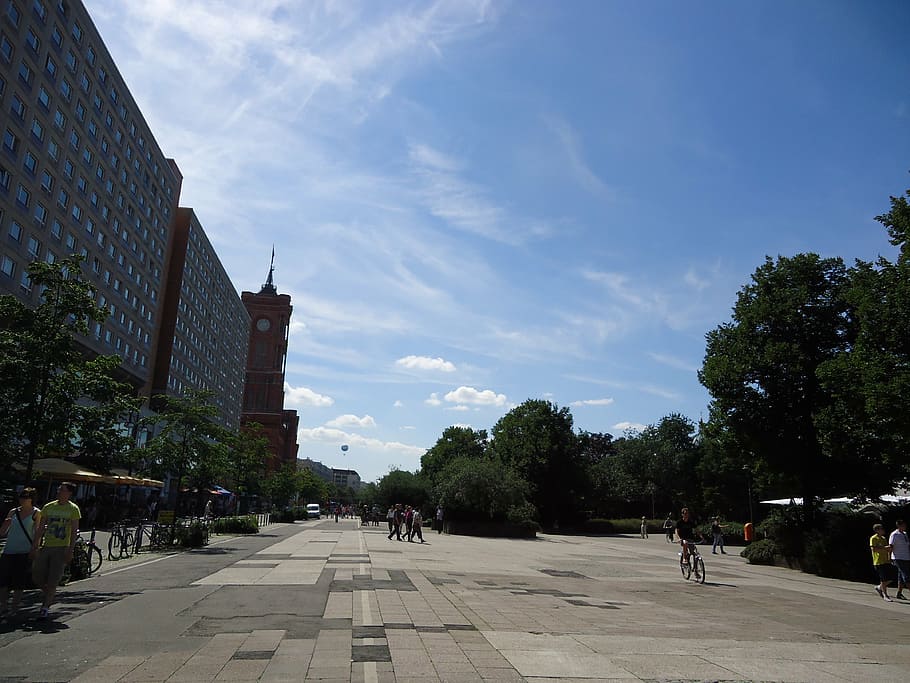 berlin, alexanderplatz, clouds, sky, space, city, tower, building HD wallpaper