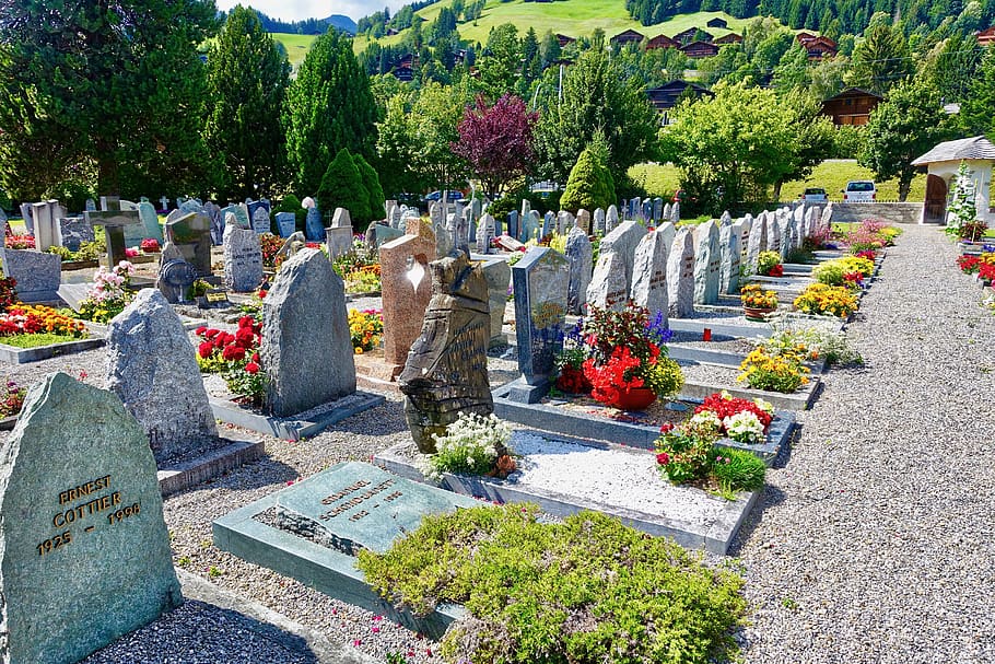 flowers, cemetery, grave, tombstones, burial, graveyard, headstones, HD wallpaper