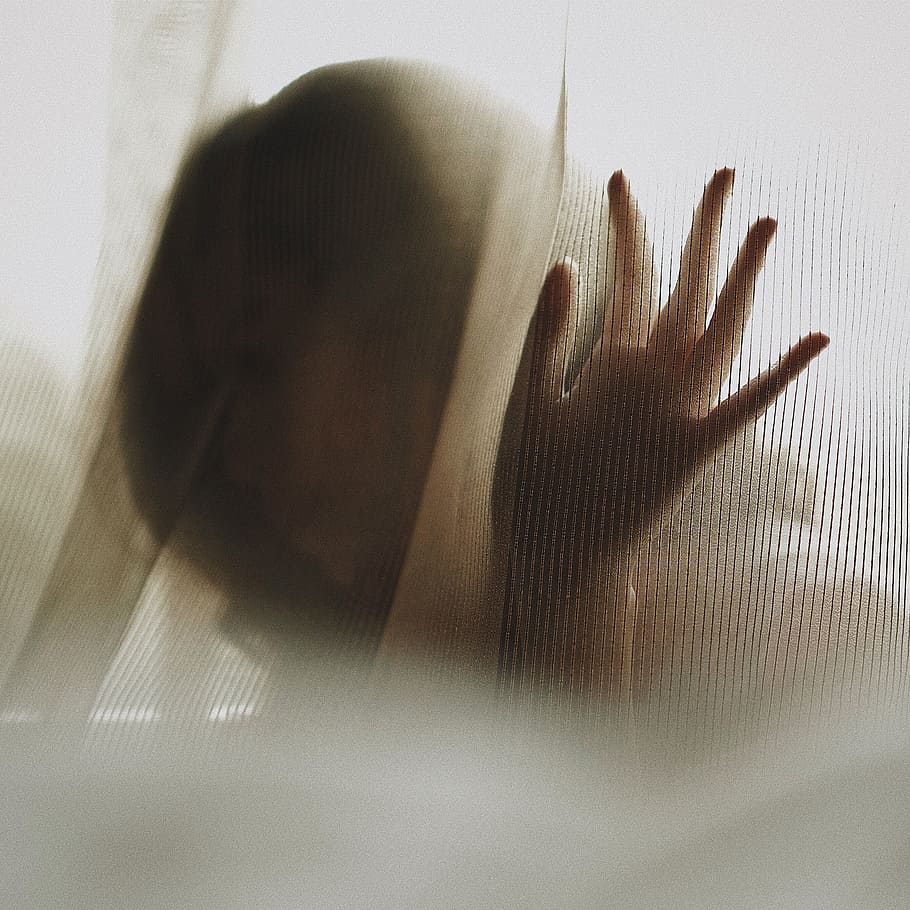 woman touching white textile, woman leaning on glass window, hand HD wallpaper