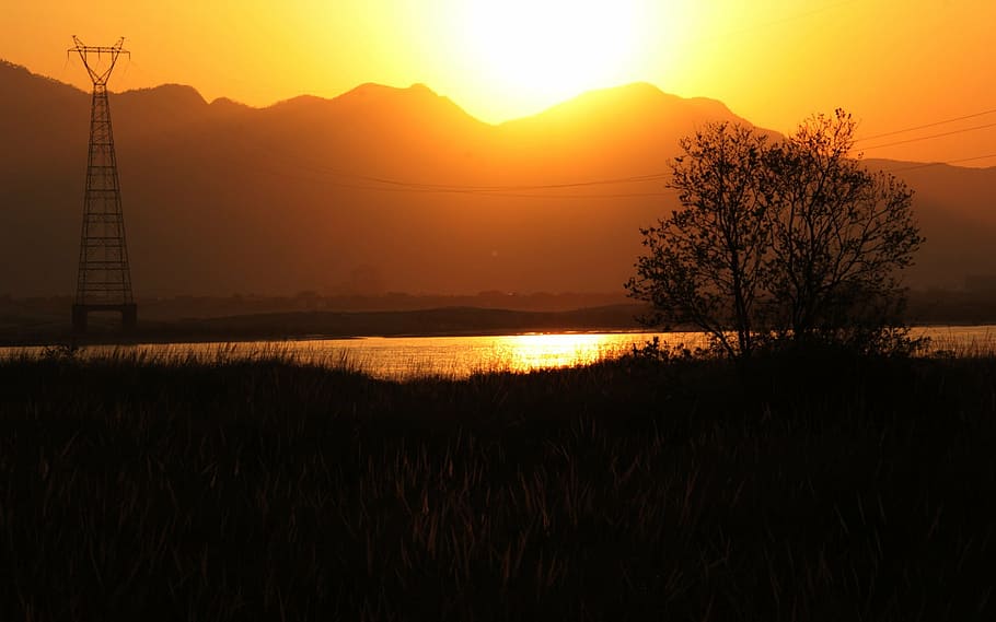 sunset, jiang, nature, landscape, silhouette, scenics, travel destinations HD wallpaper