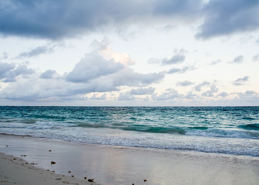 Beach, Sunset, Sea, Ocean, evening sky, water, clouds, nature HD wallpaper
