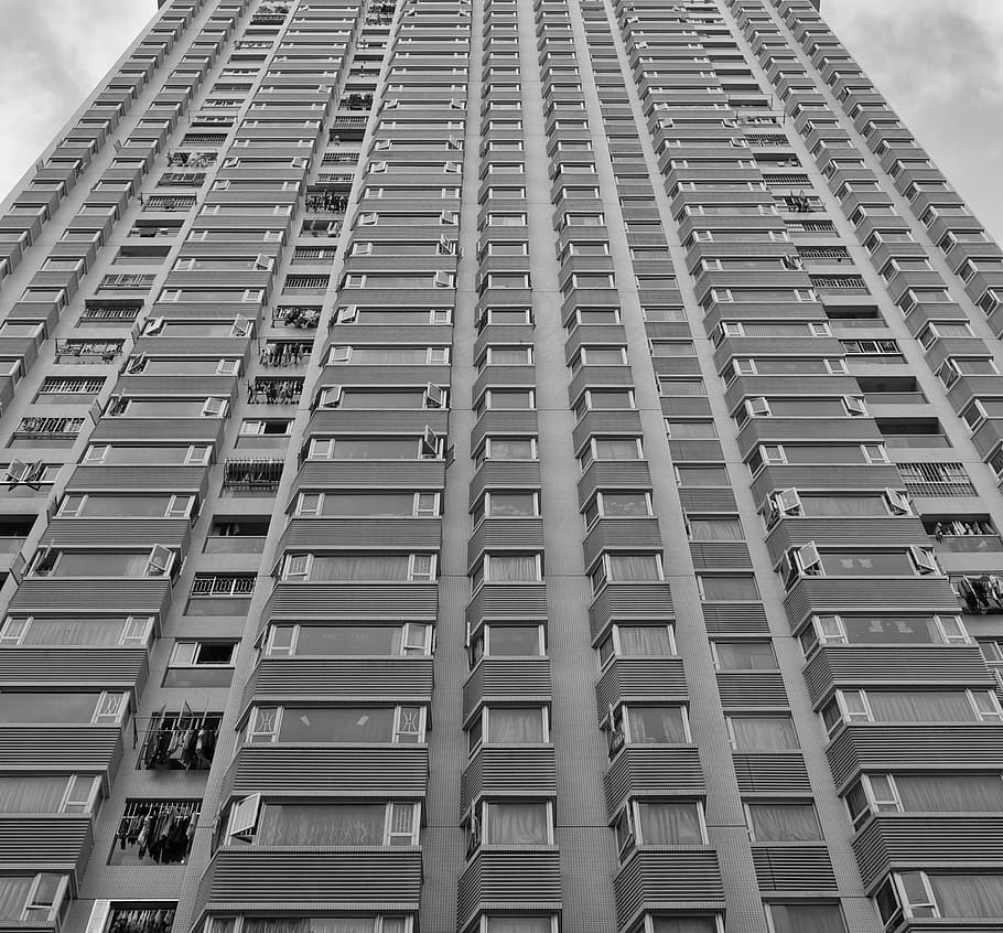 grayscale photo of high-rise building, grayscale photography of building HD wallpaper