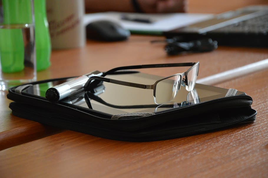 black framed eyeglasses on tablet computer, office, work, stethoscope HD wallpaper