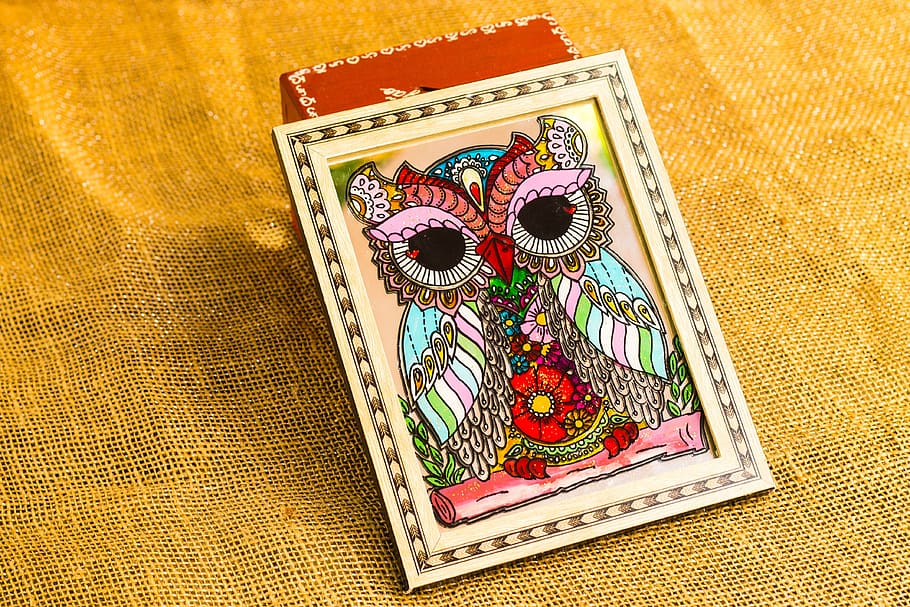 owl, frame, crafts, multi colored, art and craft, pattern, textile HD wallpaper