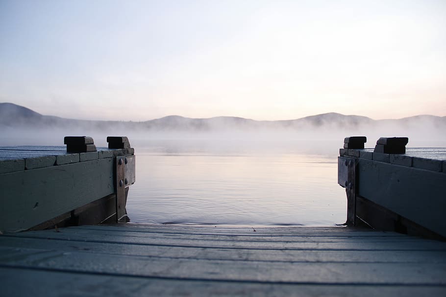 gray wooden dock near body of water, dock bridge near body of water HD wallpaper