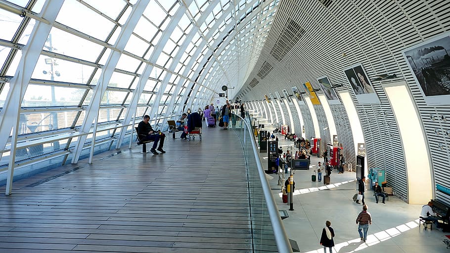 people walking in airport, train, station, avignon, tgv, france, HD wallpaper