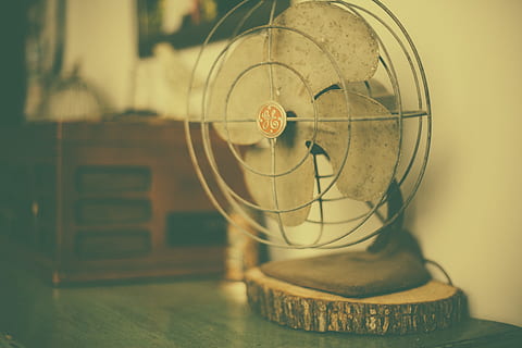 gray GE desk fan, ventilator, airflow, cooling, metal, old HD wallpaper