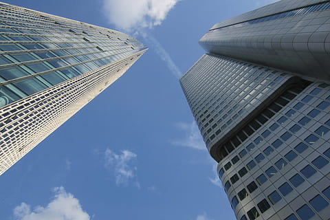 low angle photo of curtain glass wall building, architecture HD wallpaper