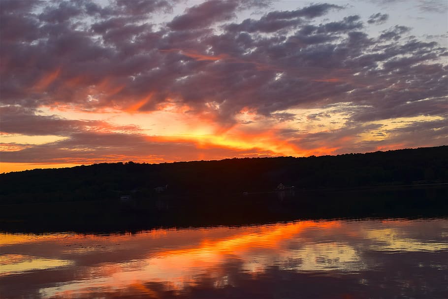 lake, sunset, clouds, sky, water, landscape, nature, reflection HD wallpaper
