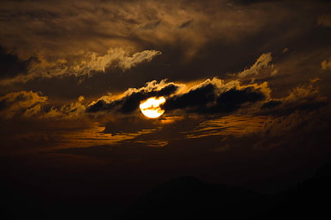 clouds covering the moon, moon behind clouds at nighttime, sunset HD wallpaper