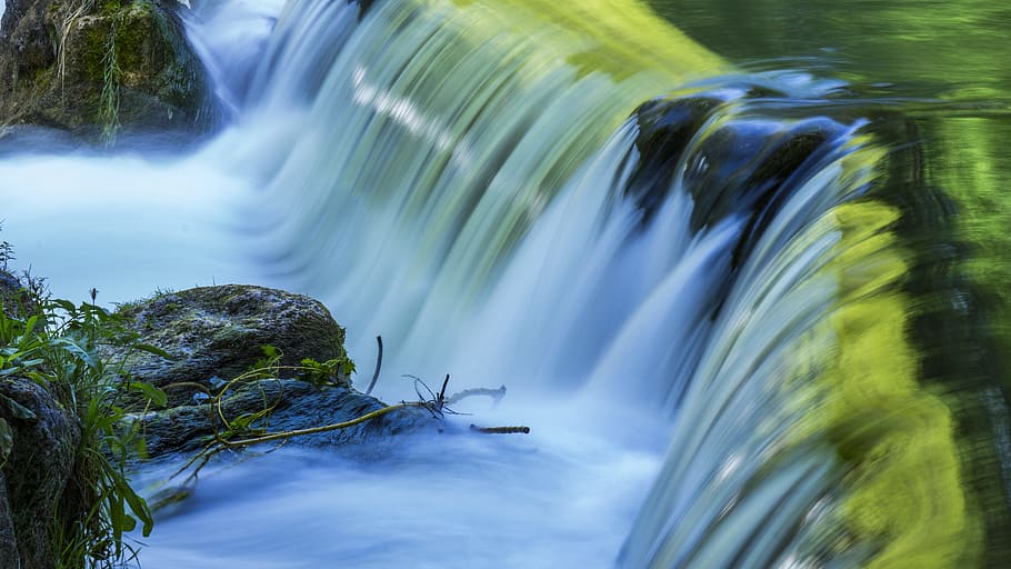 Time-lapse Photo of Waterfalls, cascade, creek, environment, flow HD wallpaper