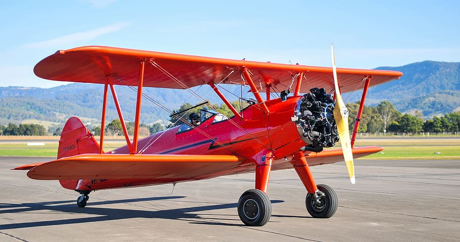 red plane on gray pavement at daytime, aviation, double, decker HD wallpaper