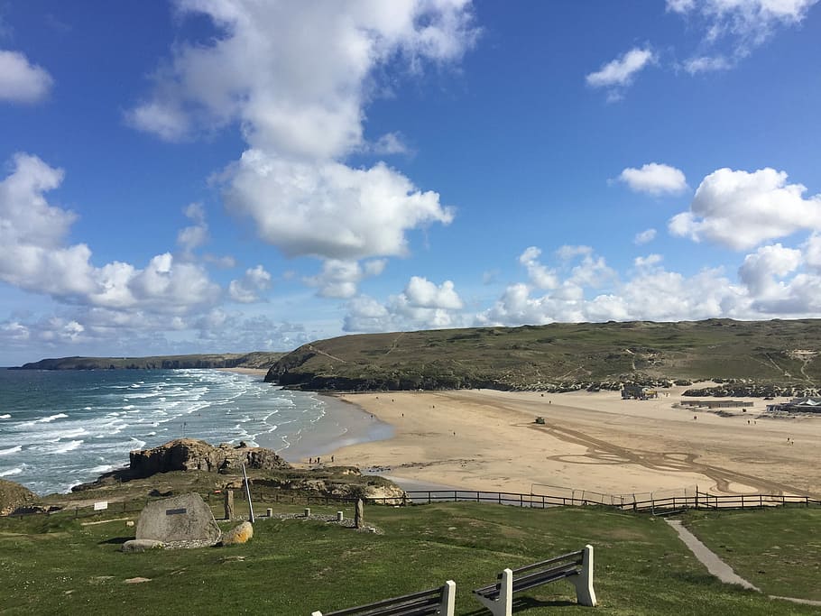 Perranporth, Beach, Cornwall, sky, cloud - sky, sea, landscape HD wallpaper