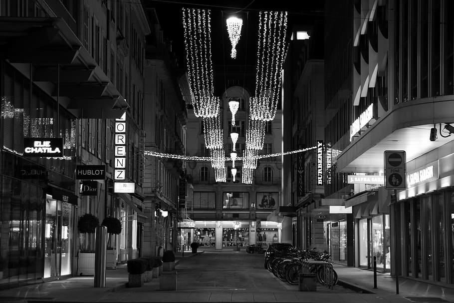 geneva, street, night, christmas, light, switzerland, city, HD wallpaper