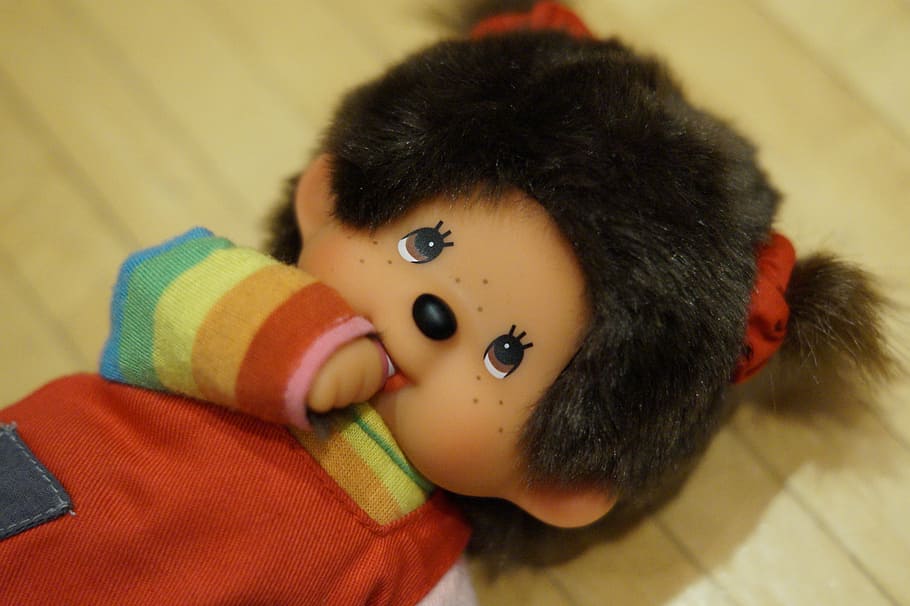 monchichi, doll, teddy bear, cult, toys, soft toy, old, stuffed animal