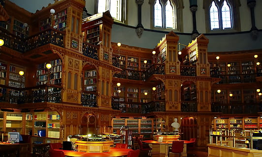 brown wooden library, canada, ottawa, congress, big room, city HD wallpaper