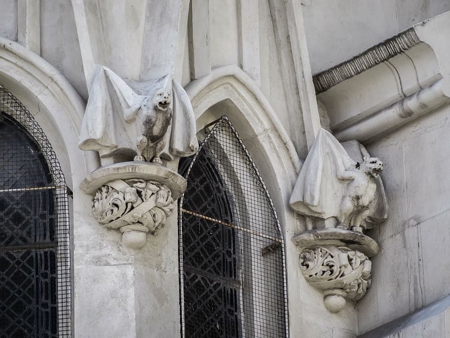 two gargoyle statues, facade, churches, gothic, architecture HD wallpaper