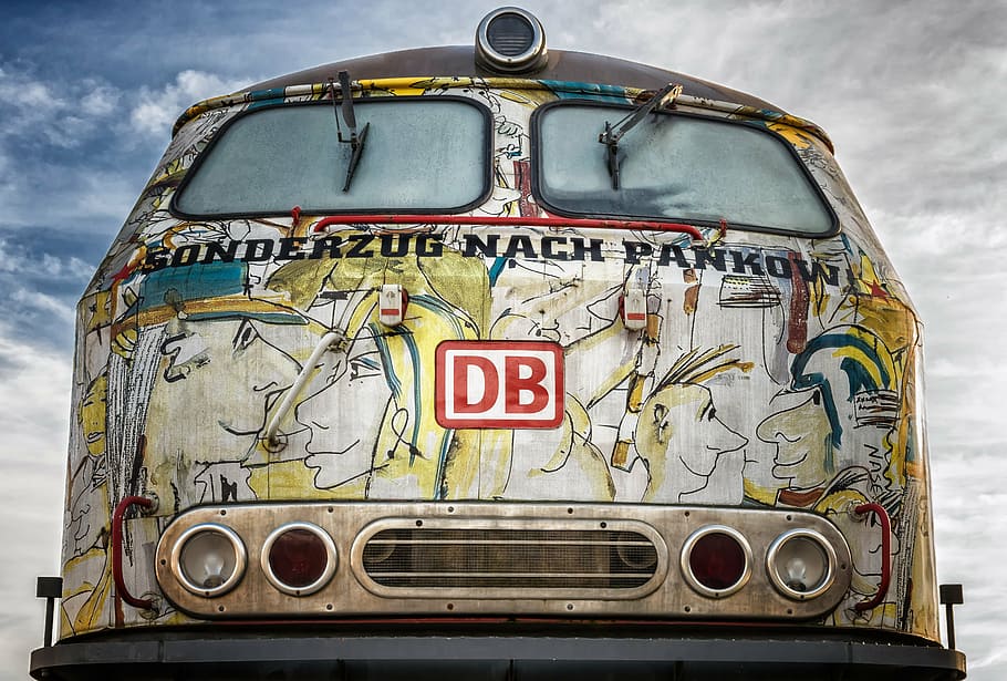 photo of gray multicolored van front view, loco, locomotive, railway, HD wallpaper