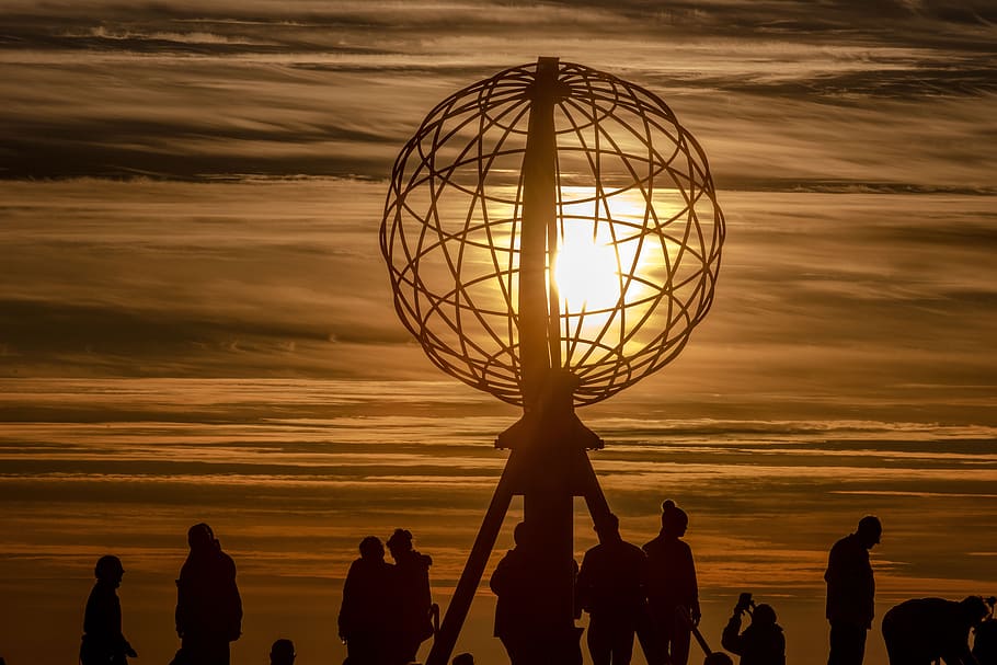 north cape, ball, sun, sunset, sky, silhouette, real people HD wallpaper