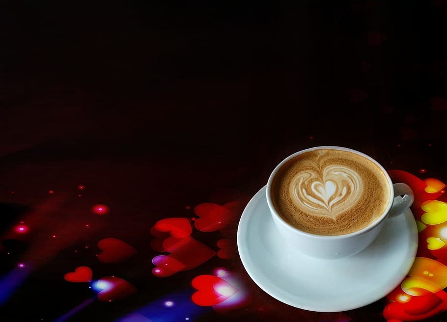 coffee, cup, coffee cup, cafe, drink, heart, white, coffee foam HD wallpaper