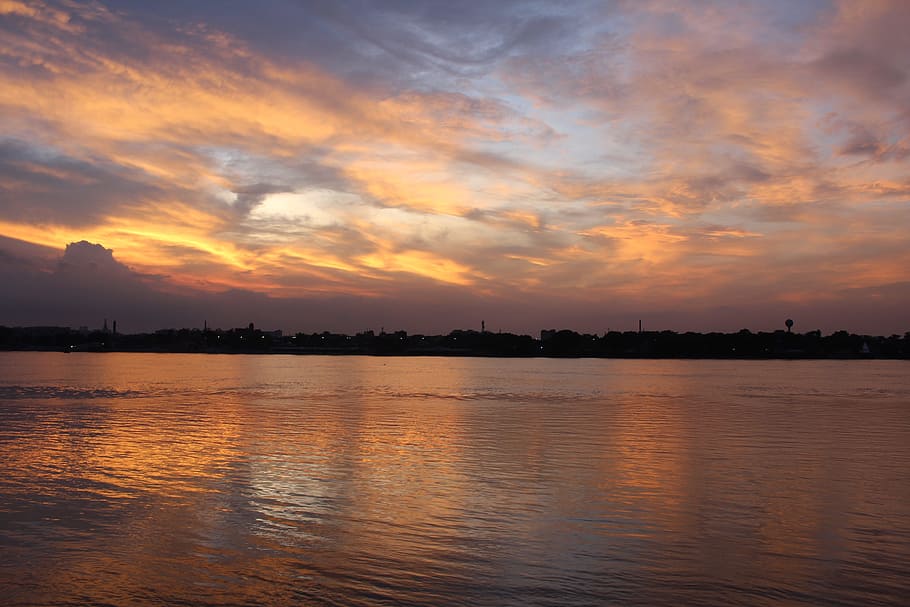 sunset, dawn, water, dusk, nature, sky, cloud - sky, reflection HD wallpaper