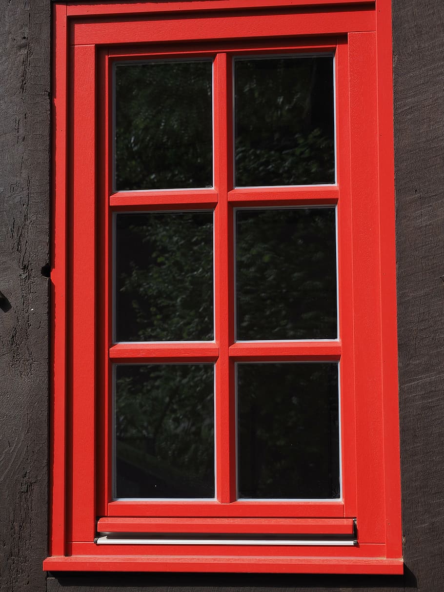 window, lattice window, glass, red, window frames, fachwerkhaus HD wallpaper