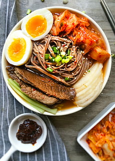 Beef  Naengmyeon  with  Kimchi  by. CharmingChef, food, meat HD wallpaper