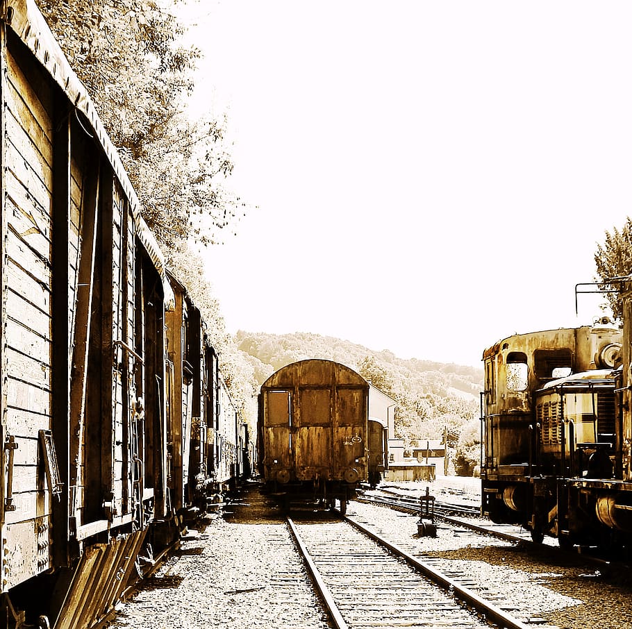train on railway, trains, train cemetery, zughalde, old, rots