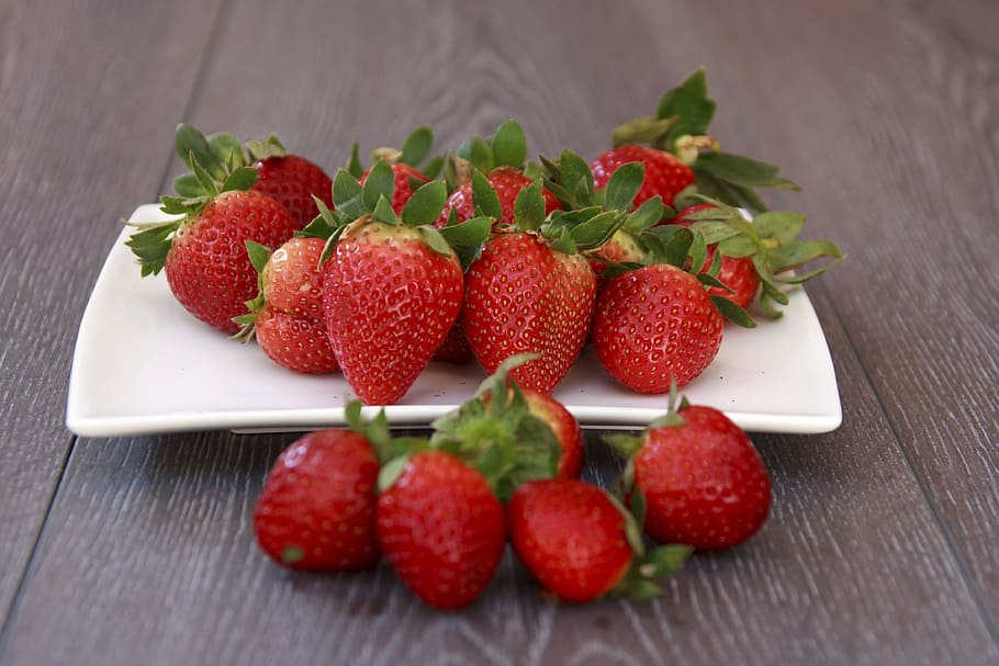 strawberries on saucer, fresh, tree, breakfast, chef, summer HD wallpaper