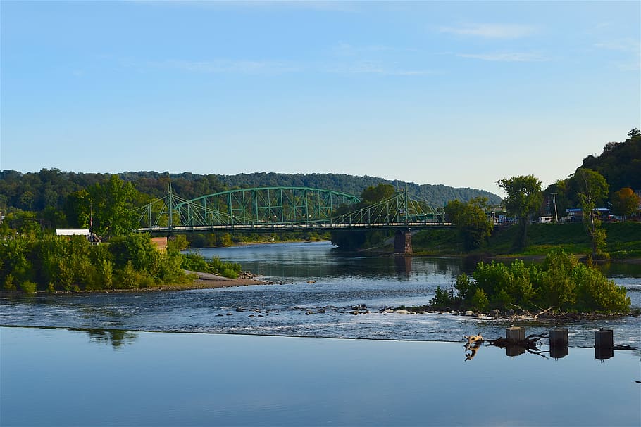 river, water, bridge, landscape, summer, blue, outdoor, stream HD wallpaper