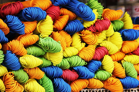 pile of assorted-color ropes, yarn, wool, cords, colorful, green HD wallpaper