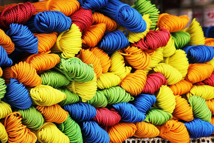 pile of assorted-color ropes, yarn, wool, cords, colorful, green HD wallpaper